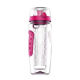 Fruit Infuser Water Bottle 32OZ Juice Shaker Sport w/ Flip Top Lid Anti-Slip Grips For Office Home Sport Running Walking Hiking (Option: 1000mlFruitInfuserPinkGPCT1278)