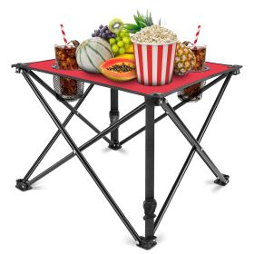 1Pc Foldable Camping Table Portable Picnic Table Lightweight Travel Desk with 2 Cup Holders Carrying Bag (Option: RestTable1PcRedGPCT2096)