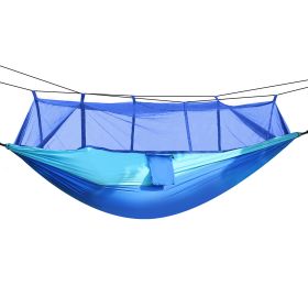 600lbs Load 2 Persons Hammock w/Mosquito Net Outdoor Hiking Camping Hommock Portable Nylon Swing Hanging Bed w/ Strap Hook Carry Bag (Option: MosquitoNetHammockBLUGPCT1847)