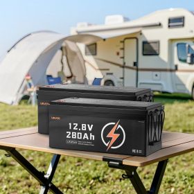 2 Pack 12V 280Ah Deep Cycle LiFePO4 Battery BMS Lithium Iron Phosphate Battery (Option: Black)