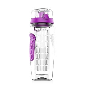 Fruit Infuser Water Bottle 32OZ Juice Shaker Sport w/ Flip Top Lid Anti-Slip Grips For Office Home Sport Running Walking Hiking (Option: 1000mlFruitInfuserPurpleGPCT1278)
