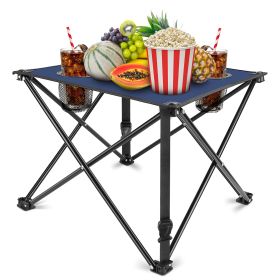 1Pc Foldable Camping Table Portable Picnic Table Lightweight Travel Desk with 2 Cup Holders Carrying Bag (Option: RestTable1PcNavyBlueGPCT2096)