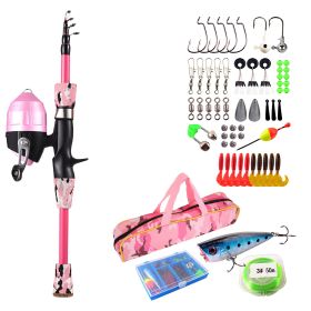 Kids Fishing Pole Set Fishing Starter Kit Telescopic Fishing Rod and Reel Combo Kit with Tackle Box 56Pcs Fishing Lures for Boys Girls (Option: FishingPole1.5MPinkGPCT4789)