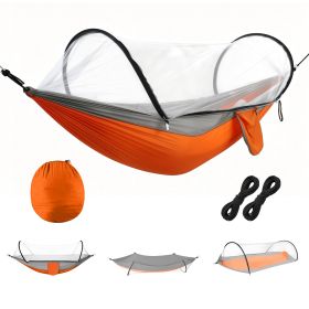 Camping Hammock with Mosquito Net 3-in-1 Portable Hammock Tent with BuiltIn Mosquito Net Dual-Way Zippers 440lbs Capacity Attached Storage Pocket for (Option: HammockOrangeGreyGPCT5652)