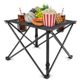 2Pcs Foldable Camping Table Portable Picnic Table Lightweight Travel Desk with 2 Cup Holders/Table Carrying Bag (Option: RestTable2PcBlackGPCT2096)