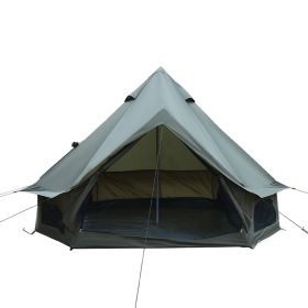 9.8FT Oxford Bell Tent for Family Camping Spacious Yurt Tent with Stove Jack, 4 Season Glamping Shelter, Waterproof Oxford Hot Tent for 3-4 People (Option: BellTentDarkGreen9.8FTOLFC0001)