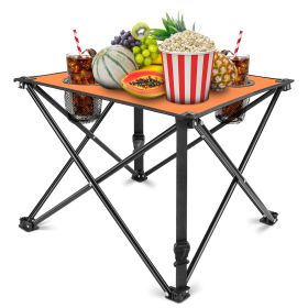 1Pc Foldable Camping Table Portable Picnic Table Lightweight Travel Desk with 2 Cup Holders Carrying Bag (Option: RestTable1PcOrangeGPCT2096)