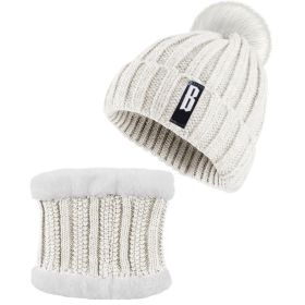 Winter Beanie Hat Scarf Set Women Warm Knitting Skull Cap Neck Warmer for Walking Running Hiking Camping Outdoors Gift (Option: KnittedHatCreamGPCT3659)