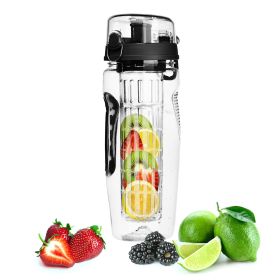 Fruit Infuser Water Bottle 32OZ Juice Shaker Sport w/ Flip Top Lid Anti-Slip Grips For Office Home Sport Running Walking Hiking (Option: 1000mlFruitInfuserBlackGPCT1278)