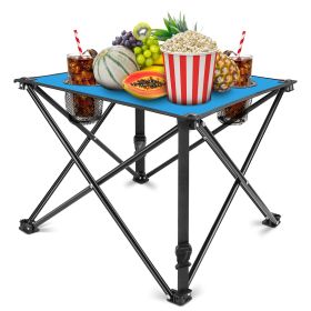 1Pc Foldable Camping Table Portable Picnic Table Lightweight Travel Desk with 2 Cup Holders Carrying Bag (Option: RestTable1PcBlueGPCT2096)