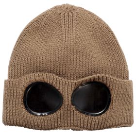 Unisex Knit Beanie Hat with Goggle Chunky Winter Warm Hat Skull Cap 4 Colors (Option: BeanieHatKhakiGPCT1648)
